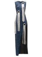 Matchesfashion.com Germanier - Chainmail-tassel Sequinned Maxi Dress - Womens - Navy