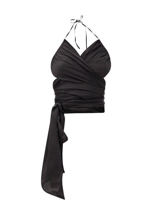 Matchesfashion.com Alexandre Vauthier - Halterneck Silk-satin Wrap Top - Womens - Black