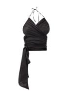 Matchesfashion.com Alexandre Vauthier - Halterneck Silk-satin Wrap Top - Womens - Black