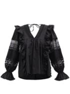 Ladies Rtw Lug Von Siga - Carla Lace-panel Gathered Cotton Blouse - Womens - Black