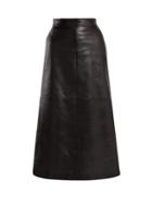 Matchesfashion.com Saint Laurent - A Line Leather Midi Skirt - Womens - Black
