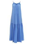 Matchesfashion.com Three Graces London - Tatyana Gathered Scoop-back Silk Maxi Dress - Womens - Blue