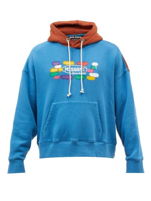 Palm Angels - X Missoni Hooded Cotton-jersey Sweatshirt - Mens - Blue