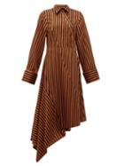 Matchesfashion.com Marques'almeida - Asymmetric Striped Cotton Shirtdress - Womens - Brown Multi