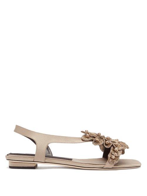 Matchesfashion.com Sanayi 313 - Zinnia Embroidered Satin Sandals - Womens - Light Grey