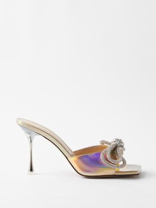 Mach & Mach - Double Bow 95 Crystal & Leather Mules - Womens - Gold
