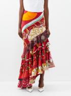 Conner Ives - Flamenco Ruffled Silk-blend Skirt - Womens - Red Multi