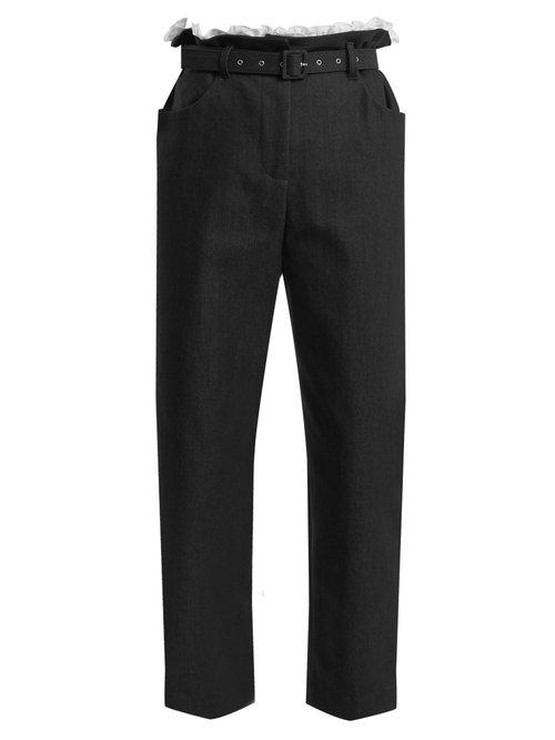 Matchesfashion.com Isa Arfen - Gathered Waist Cropped Cotton Blend Trousers - Womens - Navy