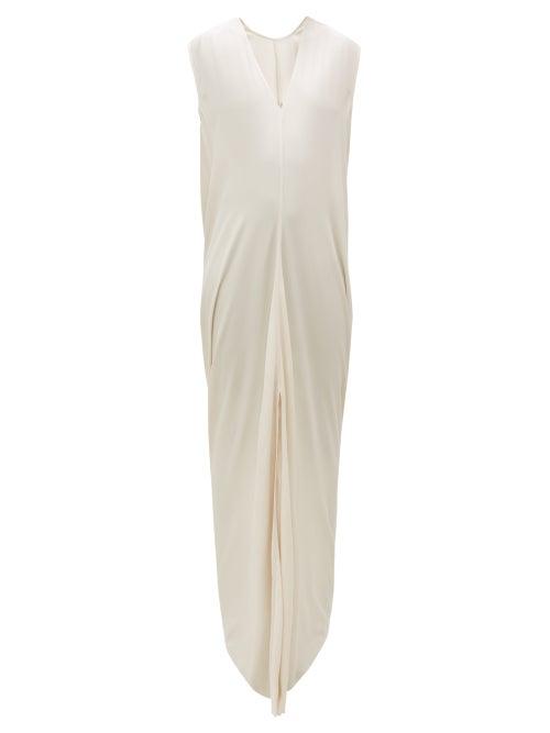 Matchesfashion.com Rick Owens - Draped V-neck Crepe Maxi Dress - Womens - Pearl