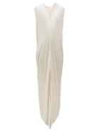 Matchesfashion.com Rick Owens - Draped V-neck Crepe Maxi Dress - Womens - Pearl