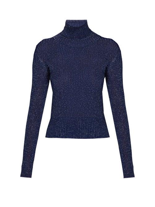 Matchesfashion.com Altuzarra - Bryan Glitter Ribbed Knit Top - Womens - Navy