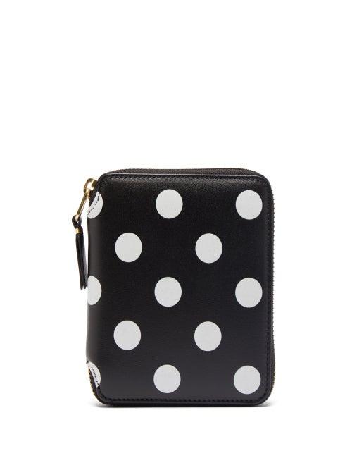 Comme Des Garons Wallet - Polka-dot Leather Zip-around Wallet - Mens - Black White
