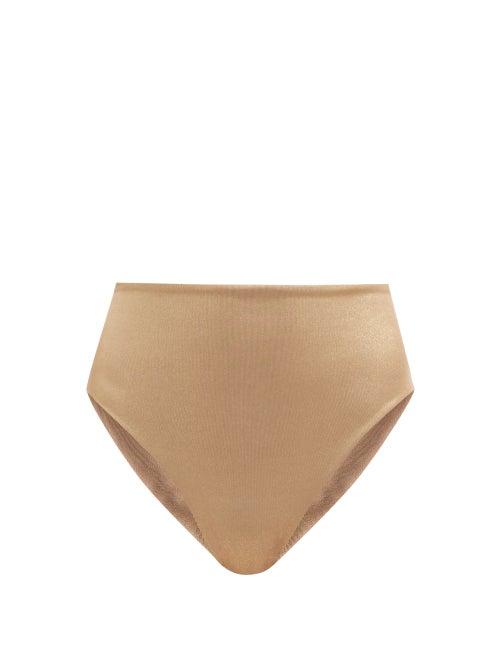 Matchesfashion.com Sara Cristina - 90s High-rise Metallic Bikini Briefs - Womens - Gold