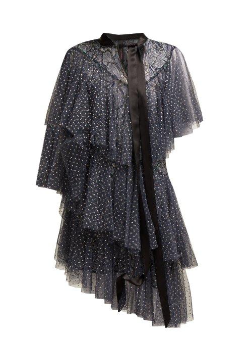 Matchesfashion.com Romance Was Born - Chrysalis Asymmetric Tiered Tulle Dress - Womens - Navy