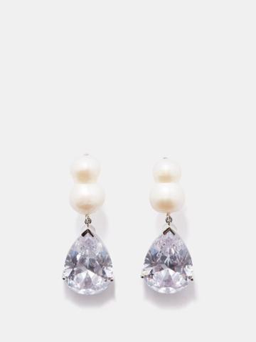 Completedworks - Pearl & Crystal Sterling-silver Earrings - Womens - Clear Multi
