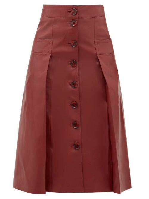 Matchesfashion.com Dodo Bar Or - Galina Button Through Leather Skirt - Womens - Burgundy