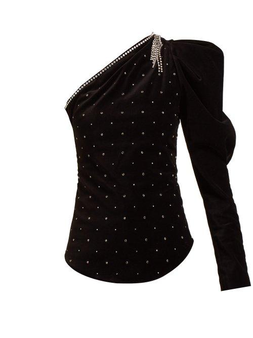 Matchesfashion.com Isabel Marant - Zeke Crystal Embellished Velvet Top - Womens - Black