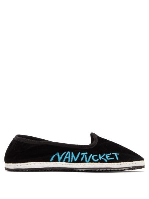 Matchesfashion.com Kilometre Paris - Nantucket Embroidered Velvet Slipper Shoes - Womens - Black Multi