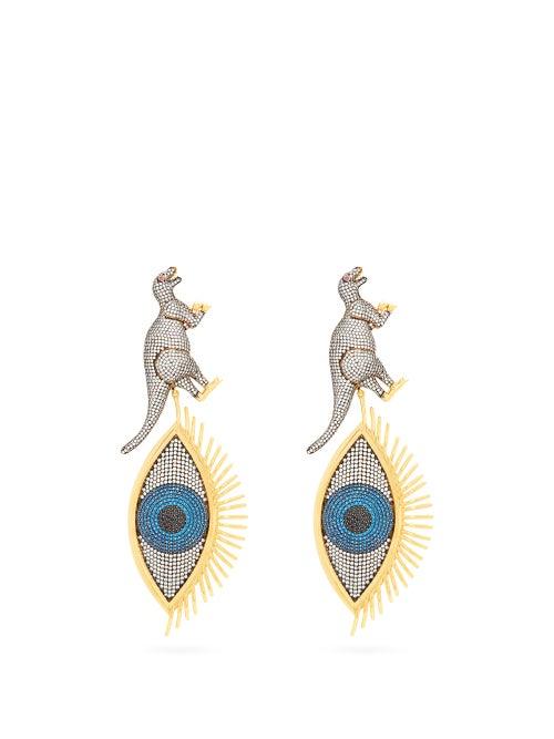 Matchesfashion.com Begum Khan - Dino Ramses Crystal Pav Gold Plated Clip Earrings - Womens - Silver Multi