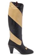Matchesfashion.com Gucci - Zumi Gg Striped Leather Boots - Womens - Black Cream
