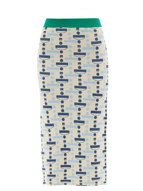 Dodo Bar Or - Joelle Logo-jacquard Pencil Skirt - Womens - Blue Multi