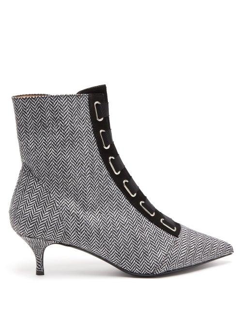 Matchesfashion.com Tabitha Simmons - Quin Houndstooth Wool Ankle Boots - Womens - Black White