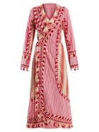 Matchesfashion.com Dodo Bar Or - Miranda Embroidered Striped Cotton Wrap Dress - Womens - Red Multi