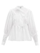 Matchesfashion.com Noir Kei Ninomiya - Tie-neck Gathered Cotton-poplin Blouse - Womens - White