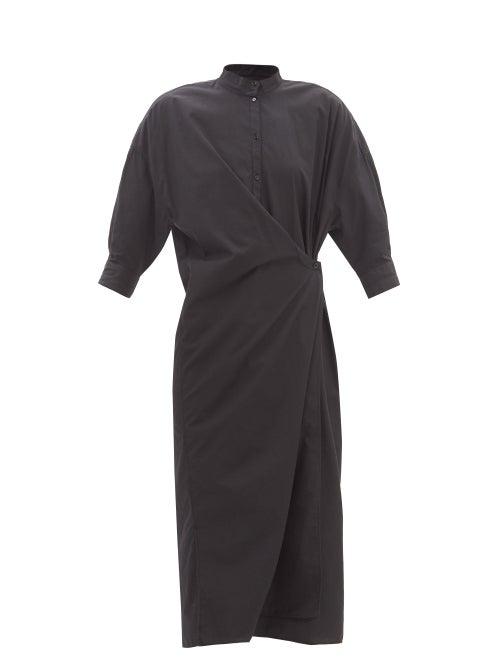 Lemaire - High-neck Draped Cotton-poplin Midi Dress - Womens - Black
