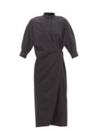 Lemaire - High-neck Draped Cotton-poplin Midi Dress - Womens - Black