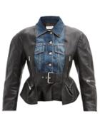 Matchesfashion.com Alexander Mcqueen - Nappa Leather And Denim Basque Jacket - Womens - Black Blue