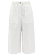 Loewe Paula's Ibiza - Raw-hem Wide-leg Cotton-poplin Cropped Trousers - Womens - White