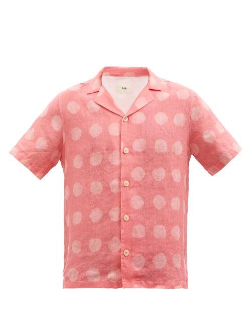 Folk - Spot-print Linen-voile Shirt - Mens - Pink Multi