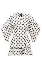 Matchesfashion.com Elzinga - Polka-dot Cotton-crepe Wrap-front Mini Dress - Womens - White