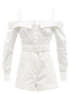 Matchesfashion.com Self-portrait - Off-the-shoulder Embroidered Cotton Playsuit - Womens - White
