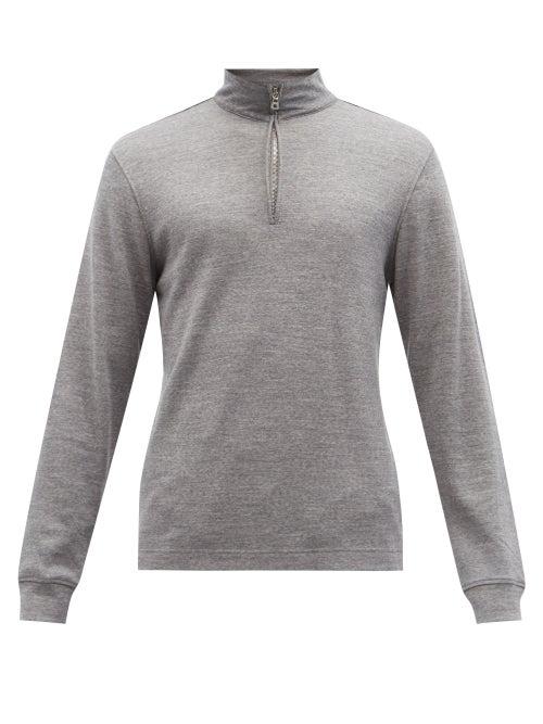 Orlebar Brown - Neilson Zip-neck Merino Wool-blend Sweater - Mens - Grey