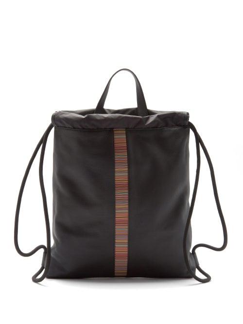 Matchesfashion.com Paul Smith - Signature Stripe-trim Leather Drawstring Backpack - Mens - Black