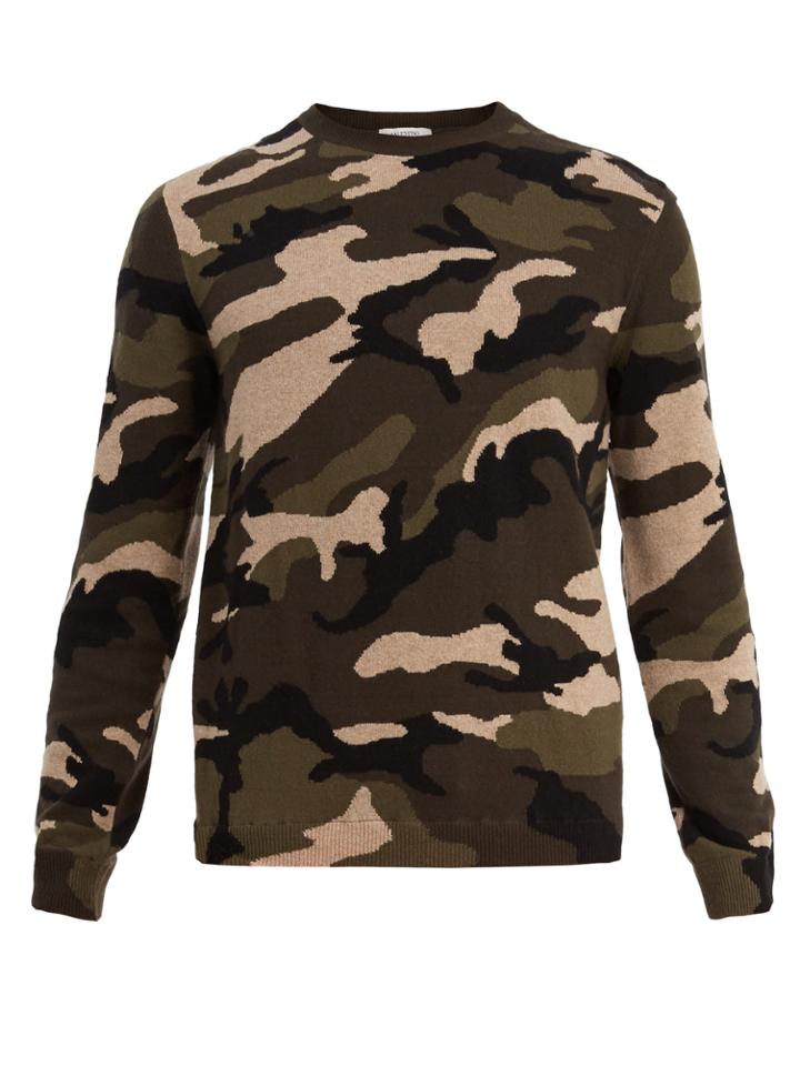 Valentino Camouflage Intarsia-knit Wool Sweater