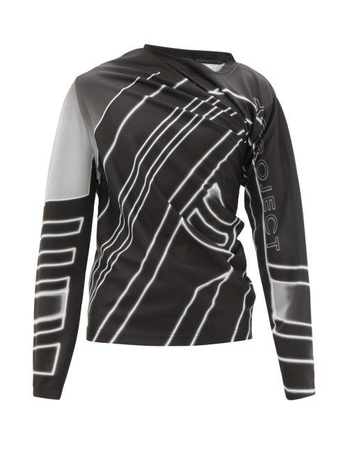 Mens Rtw Y/project - Logo-print Draped Long-sleeve T-shirt - Mens - Black