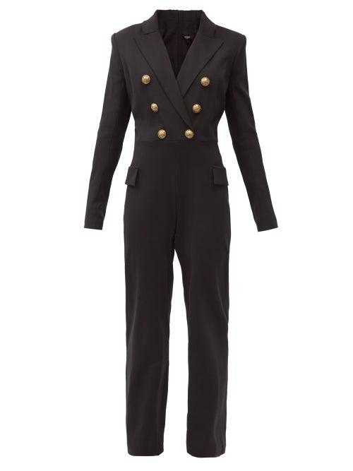 Matchesfashion.com Balmain - Single-breasted Cotton-blend Crepe Jumpsuit - Womens - Black