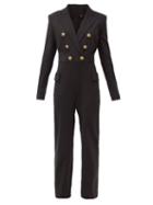 Matchesfashion.com Balmain - Single-breasted Cotton-blend Crepe Jumpsuit - Womens - Black