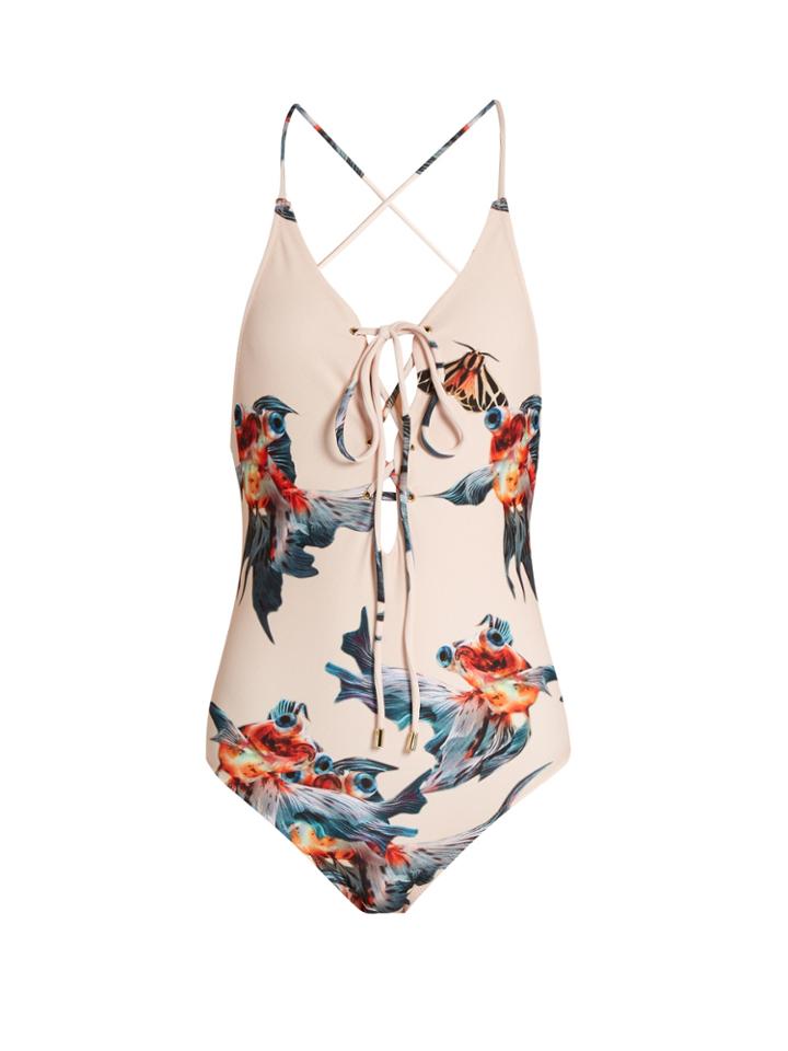 Katie Eary Fish-print Lace-up Swimsuit