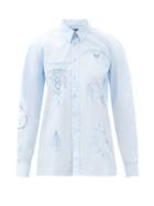 Matchesfashion.com Raf Simons - Ss03 Embroidered Cotton-poplin Shirt - Womens - Light Blue