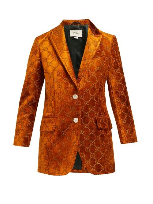 Matchesfashion.com Gucci - Embroidered Velvet Blazer - Womens - Brown