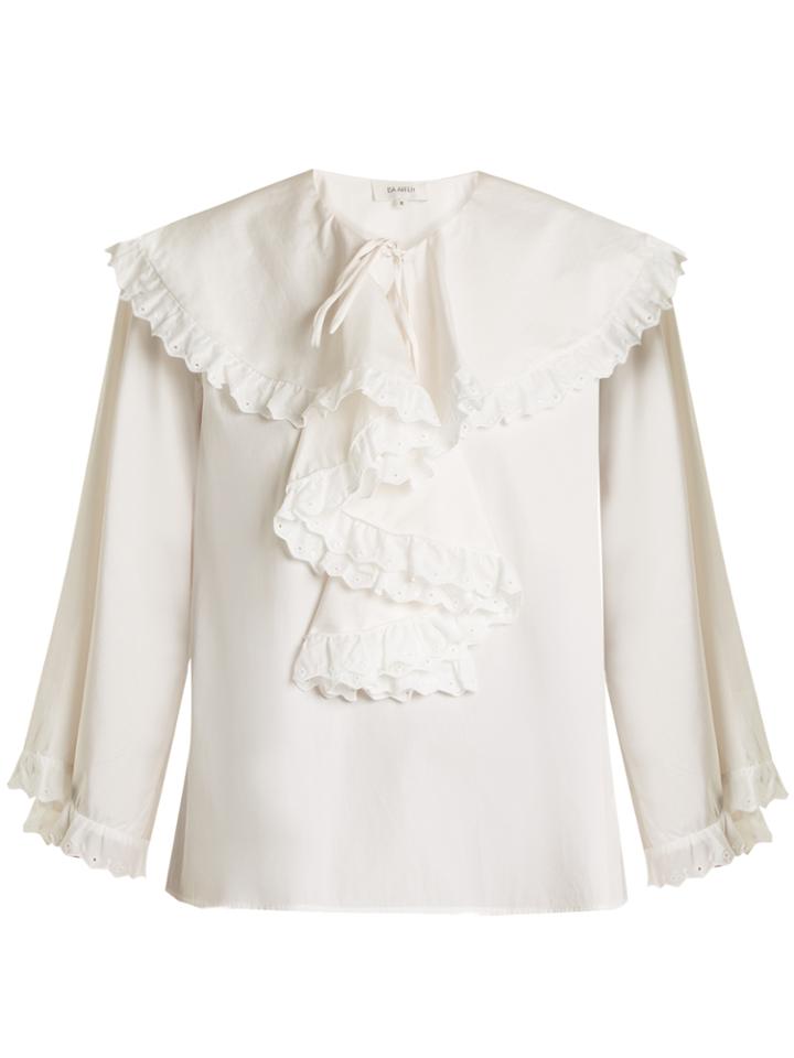 Isa Arfen Broderie-anglaise Ruffle Cotton-poplin Top