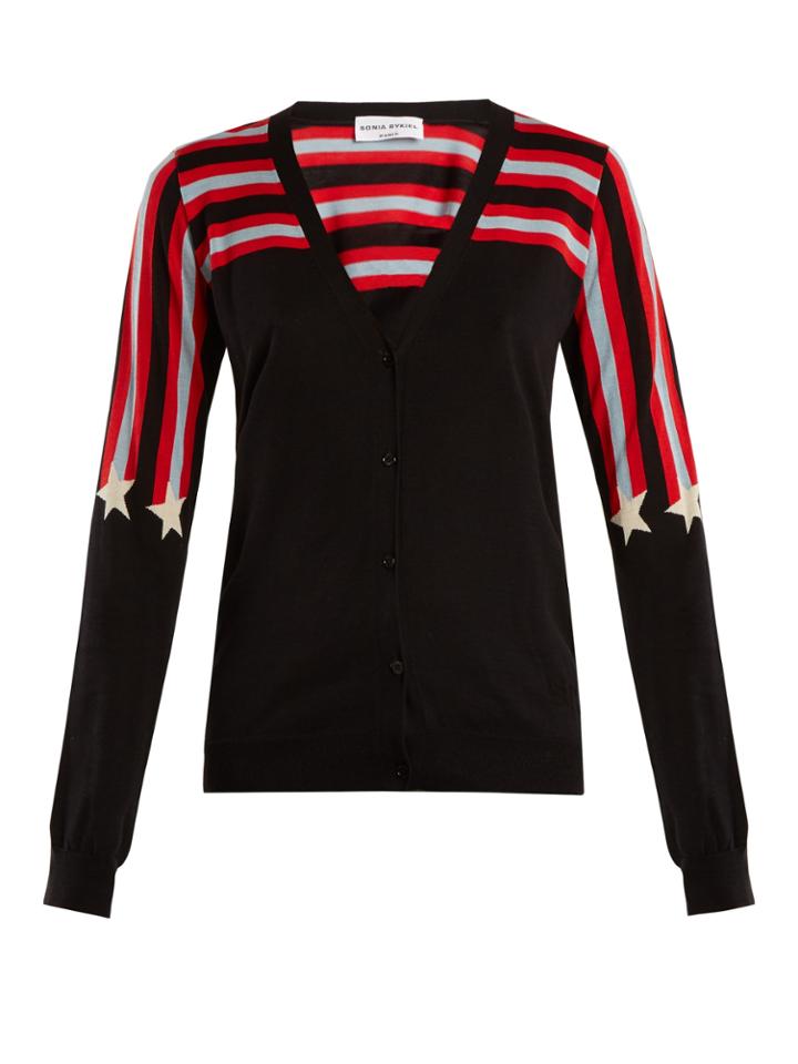 Sonia Rykiel Striped-intarsia Silk And Cotton-blend Cardigan