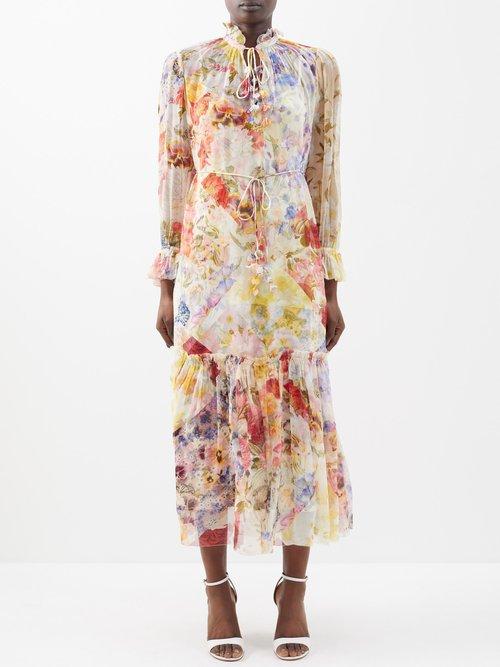 Zimmermann - Wonderland Floral-print Silk Midi Dress - Womens - Multi