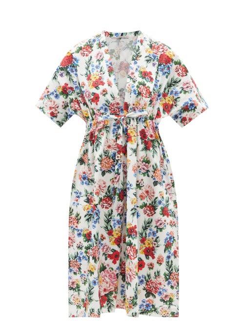Ladies Beachwear Emilia Wickstead - Zarina Peony-print Organic-cotton Kaftan - Womens - White Print