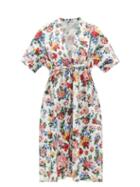 Ladies Beachwear Emilia Wickstead - Zarina Peony-print Organic-cotton Kaftan - Womens - White Print