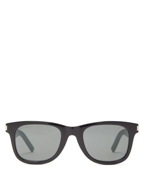 Matchesfashion.com Saint Laurent - Logo Engraved Acetate Sunglasses - Mens - Black